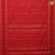 Chilly red gold zari velthaari vairaoosi lines design self gold zari orange padded butta retta pattai vintage silk saree