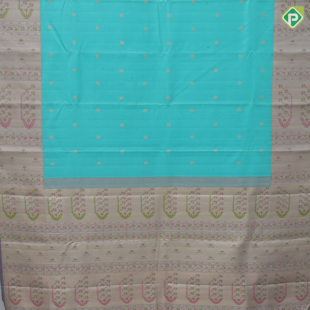 Rexona green silver gold zari rudraksham butta design lavender silver gold zari banaras style border fusion silk saree