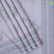 Pastel natural color zari flower design multi color line border semi tusser saree