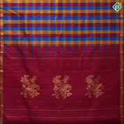 Multi color checks mid gold zari fancy butta self gold zari edge border traditional silk saree