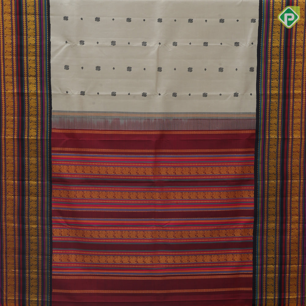 Gainsboro Thread Peacock Motif Design Dark Brown Peacock Border Design Traditional Silk Saree