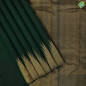 Bottle green full body plain self gold zari temple rack border traditional silk saree