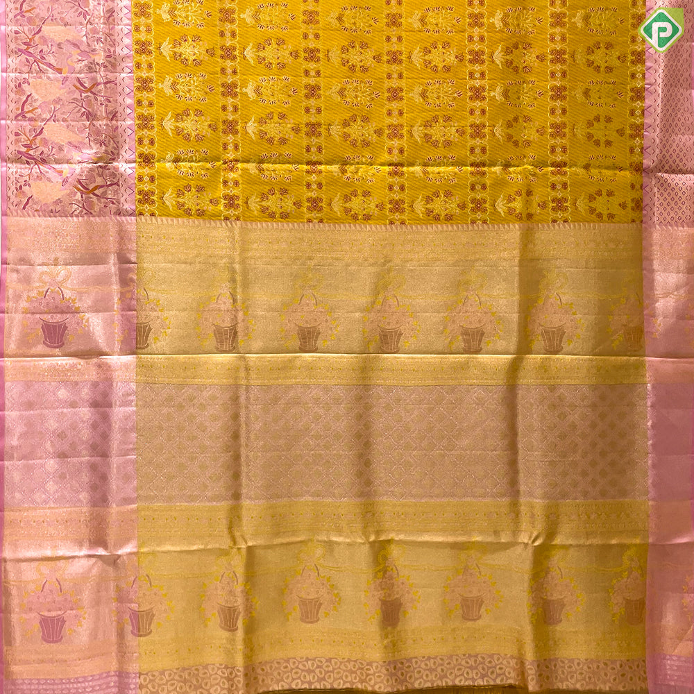 Golden Yellow With Grand Floral Design Exclusive Bridal Silk Saree