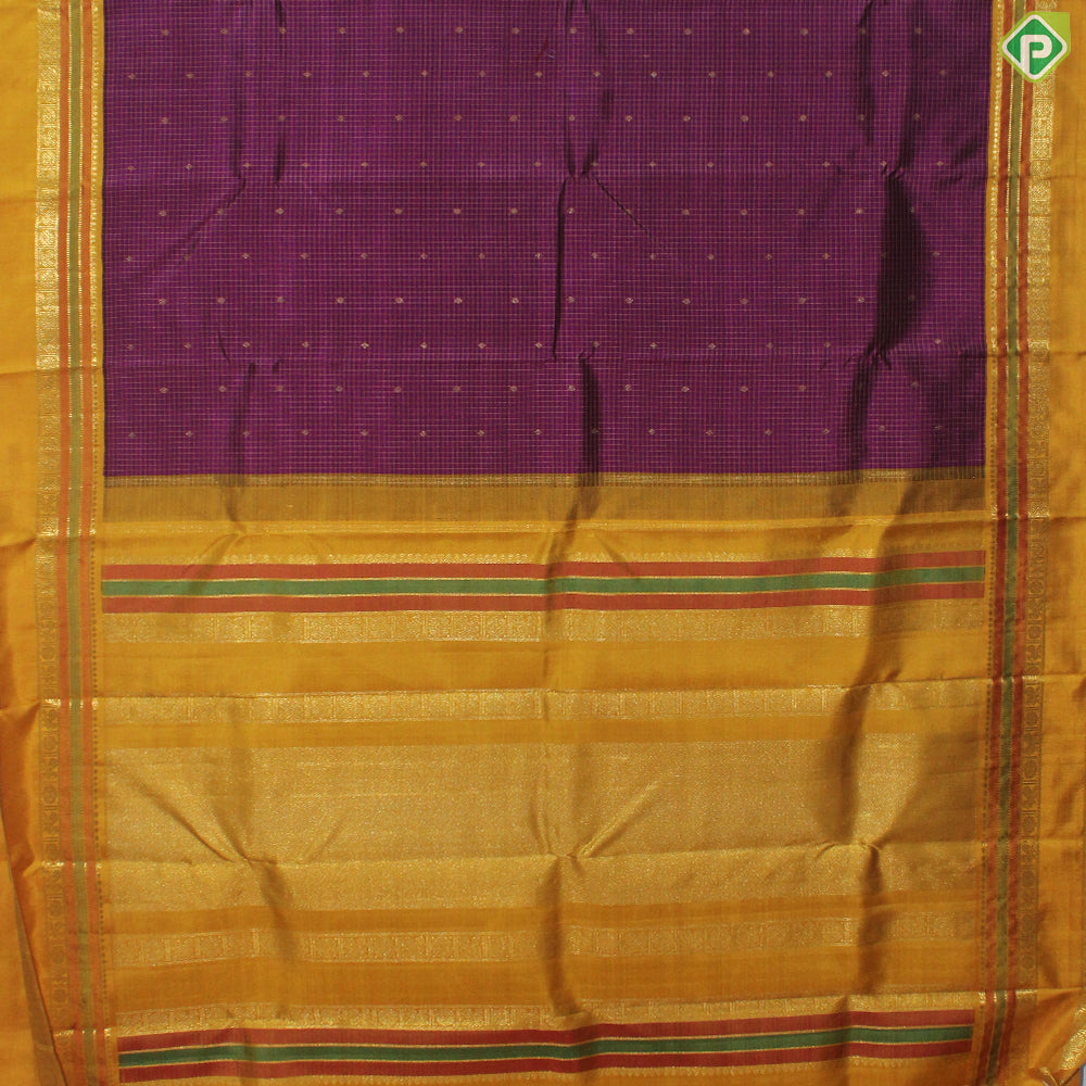 Rani Pink Checked Line Small Motifs And Peacock Design Border Traditional Silk Saree