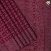 Magenta color neem zari checks self designed square butta self neem zari multi design lines border bridal silk saree