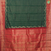 Bottle Green Gold Zari Lines With Red Color Border Traditional Silk Saree