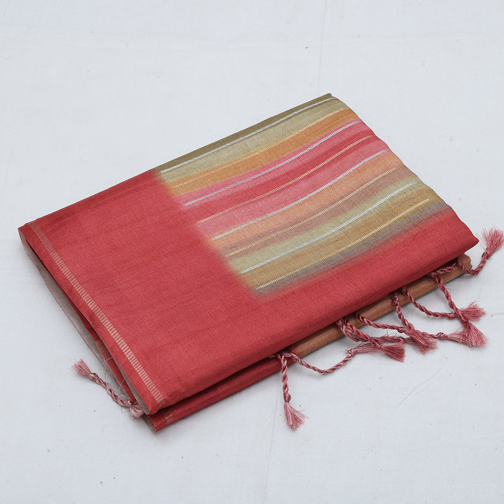 Multi color bars design self plain border fancy cotton saree