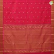 Pinkish red dual tone thread work and gold zari butta self gold zari mayilkan edge border traditional silk saree