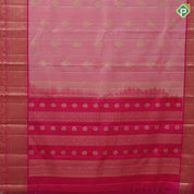 salmon  pink gold zari thilagam design dark pink lotus mayilkan border design traditional silk saree