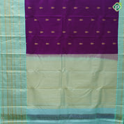 Purple gold zari leaf thilagam butta pista green gold zari multi designed lines border traditional silk saree