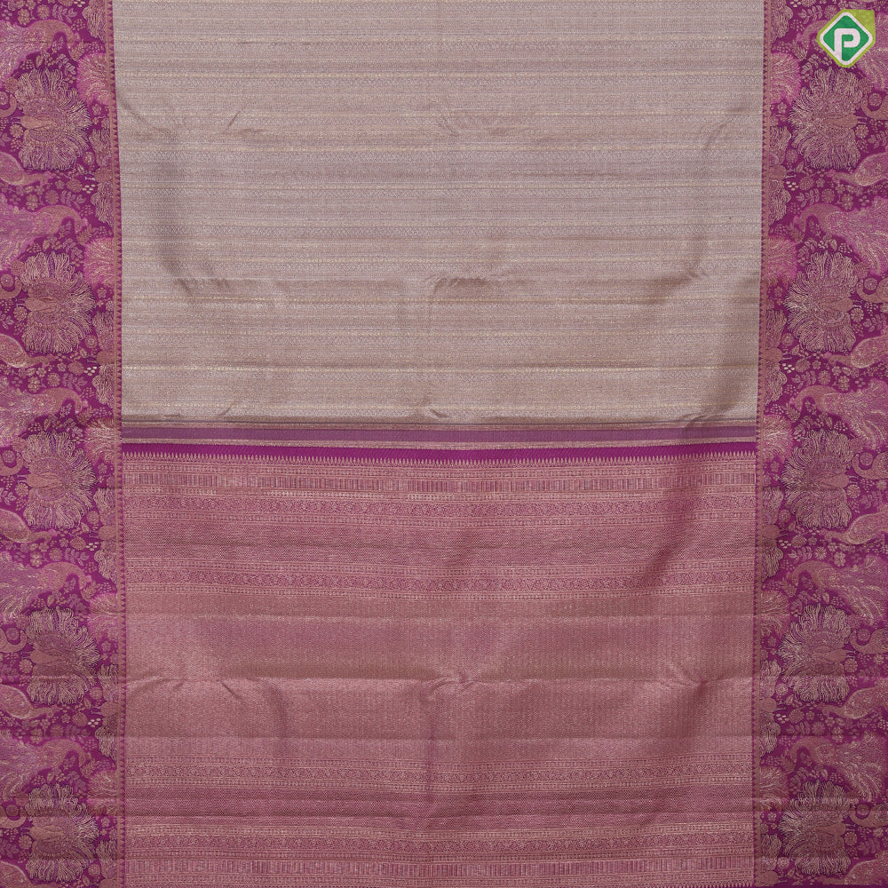 Pista green gold zari zig zag crystal design purple peacock under tree art effect trendy tissue silk saree