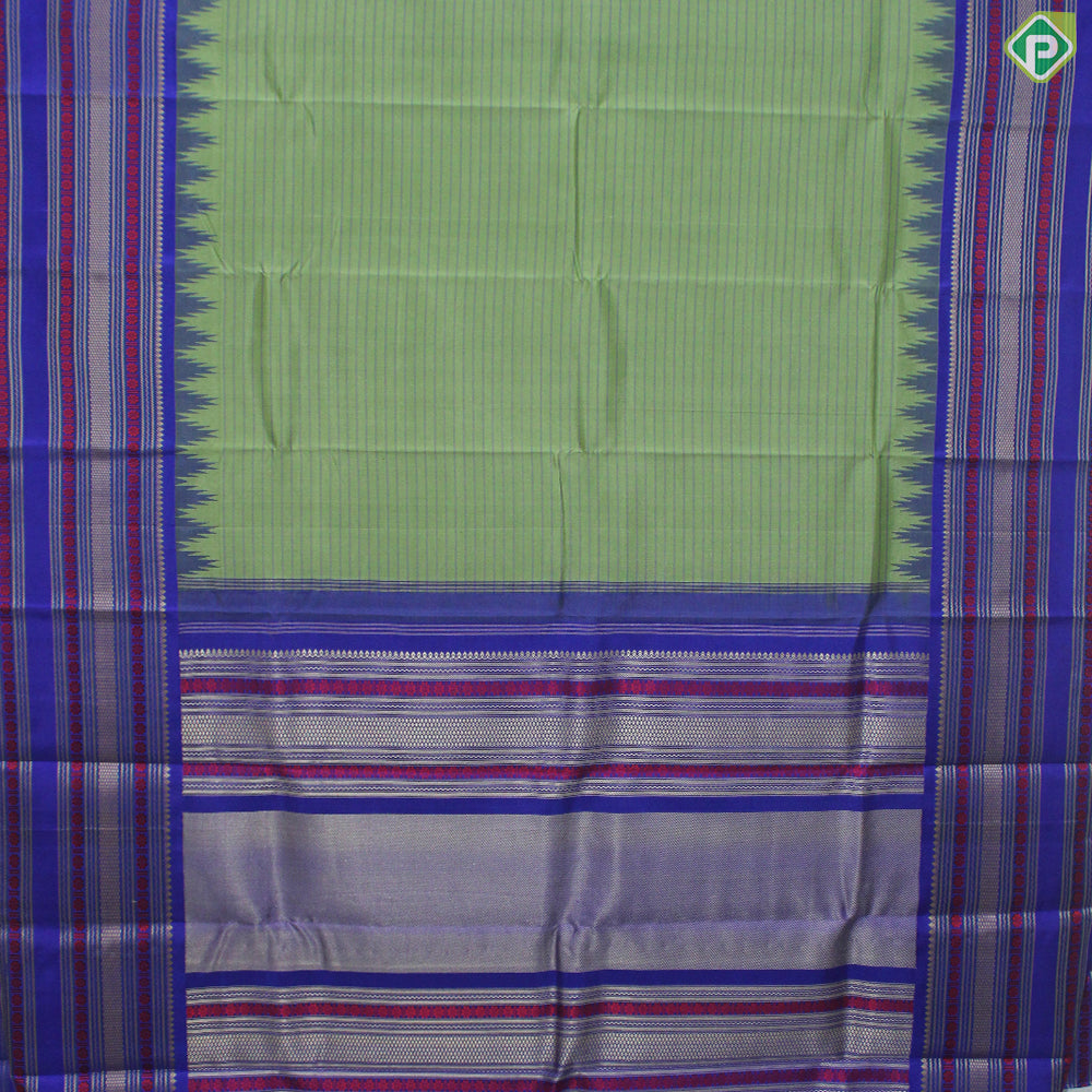 Olive Green With Thread Lines Ink Blue Rising Thread Border Trendy Silk Saree