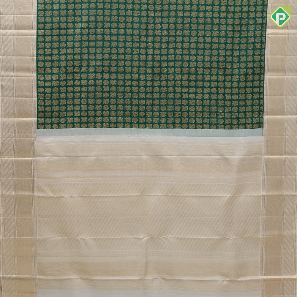 bottle green gold zari chakkaram and annam butta contrast sandal gold zari border grand bridal silk saree