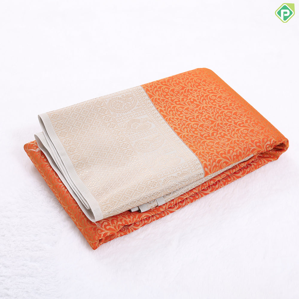 Rani pink gold zari grand floral design contrast thunder grey gold zari border art silk gift saree