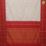 Half White gold zari kattam and thousand butta motifs contrast red gold zari lines temple border tradtional silk saree