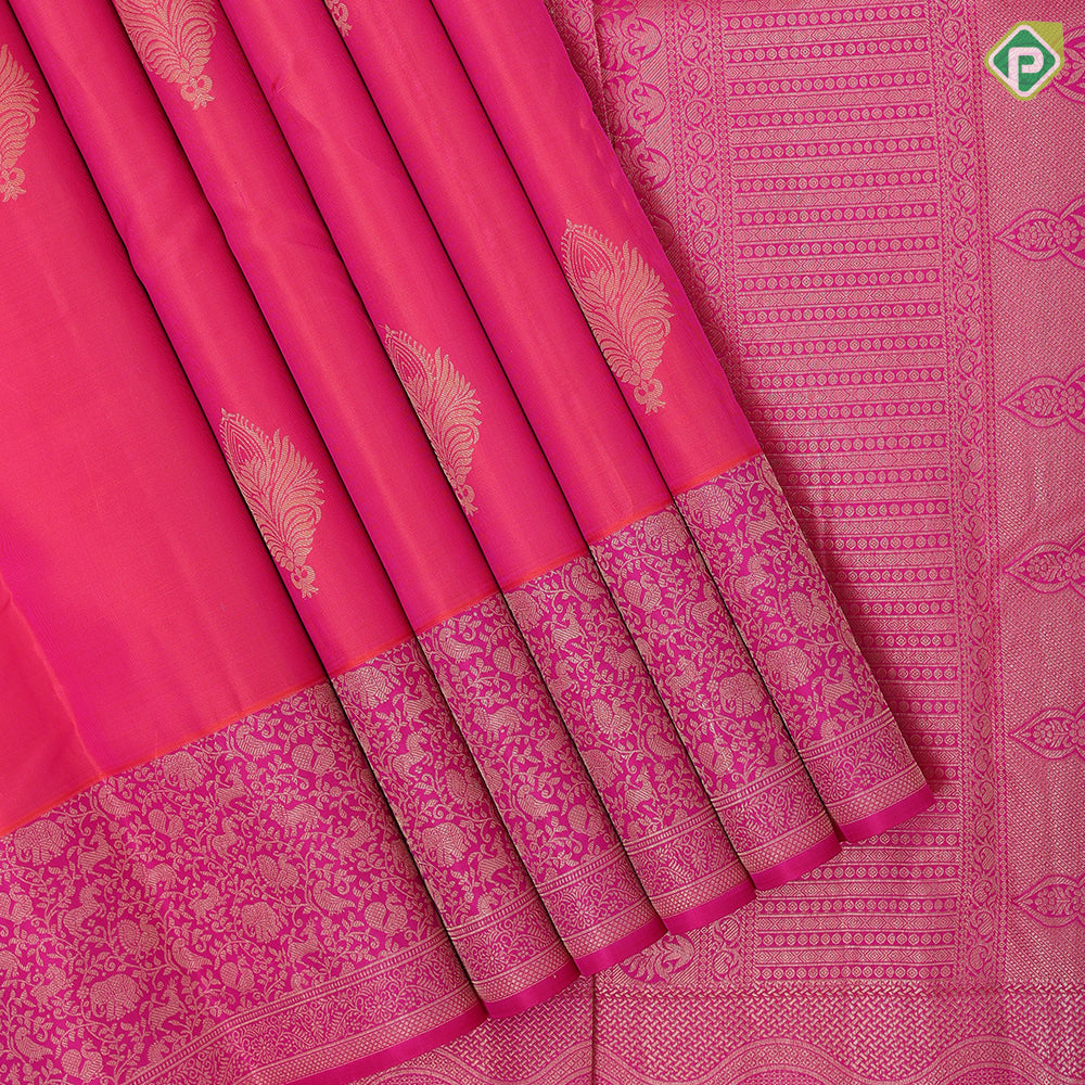 orangish pink gold zari fancy flower butta purple pink gold zari banaras design border gift silk saree