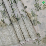 white base digital floral printed design embroidered cut work border fancy cotton saree
