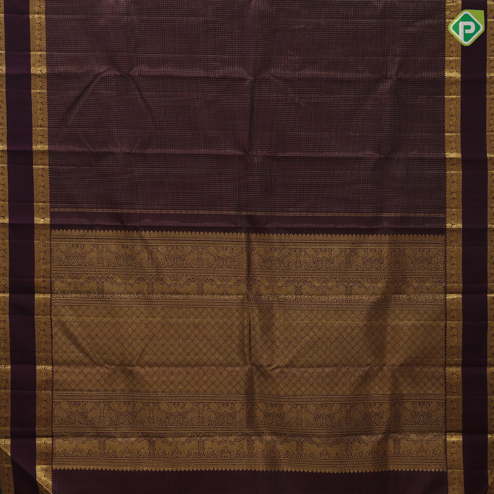Red whine gold zari vairaoosi checks design self colour mango peacock border design traditional silk saree