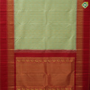 Pista Green Gold Zari Arrow Design Chilly Red Floral Border Design Traditional Silk Saree