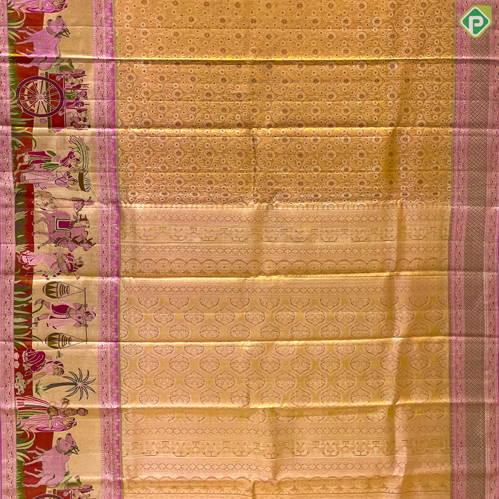 Onion Pink With Silver Gold Zari Floral Design Baby Pink Pythonic Border Grand Bridal Silk Saree