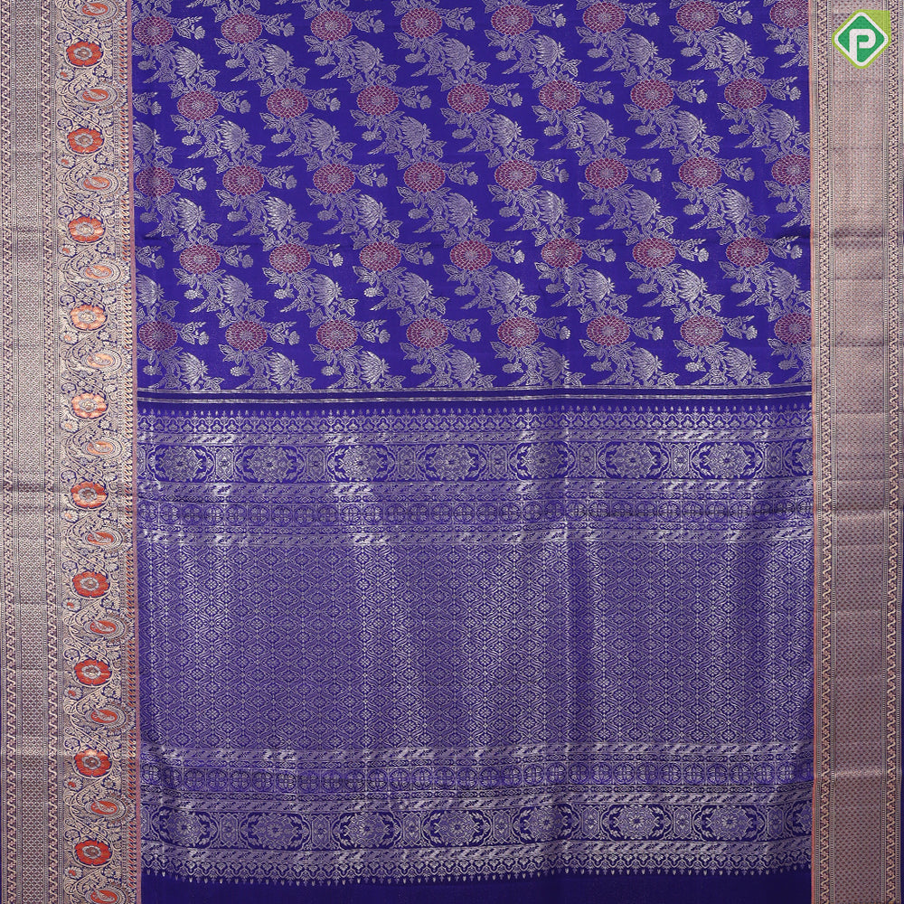 Royal violet blooming flower meena work design self border exclusive bridal silk saree