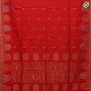 tomato red silver gold zari fancy flower buds butta self gold zari fancy shape border soft silk saree