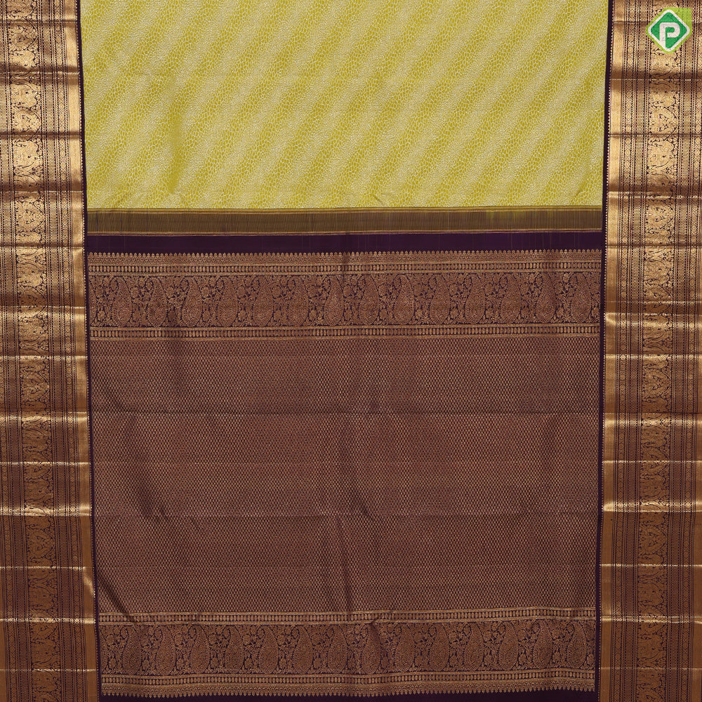 lemon yellow silver zari geometric design contrast purple gold zari border exclusive bridal silk saree