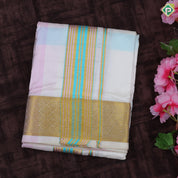 Multi Color Checked Design Gold Zari Diamond Butta Border 9*5 Pure Silk Dhoti Vesti