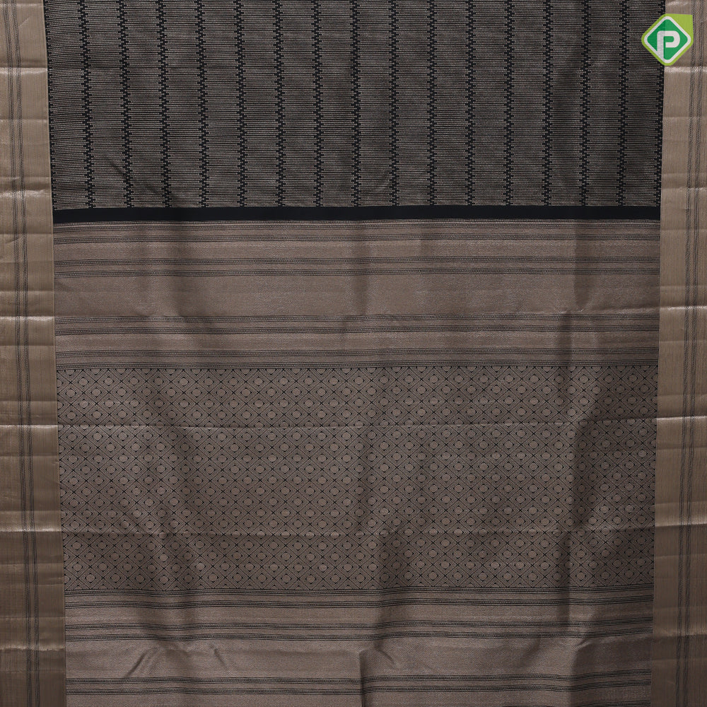 Black Colour Gold Zari Zig Zag Design Self colour Weave Border Design Luxury Black Silk Saree