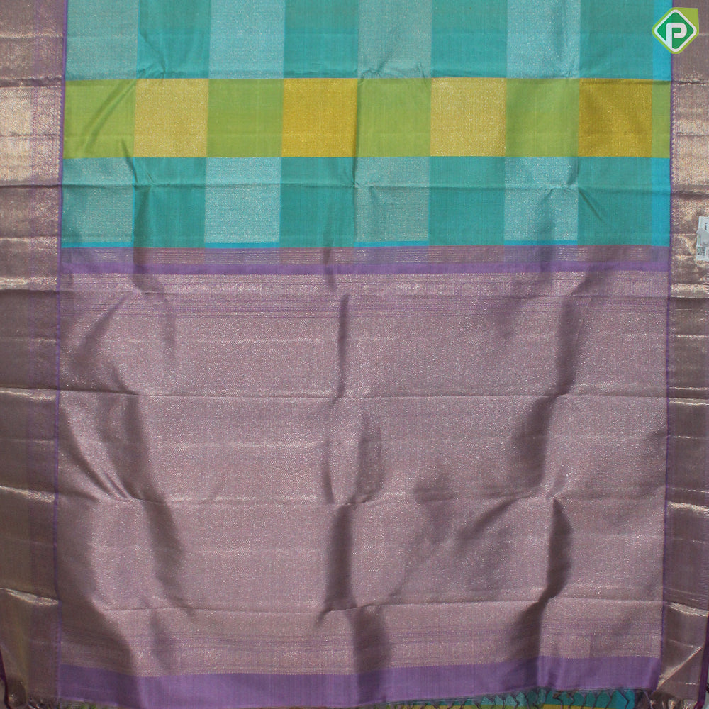 Multi Color Checks Gold Zari With Pink color Border Traditional Silk Saree