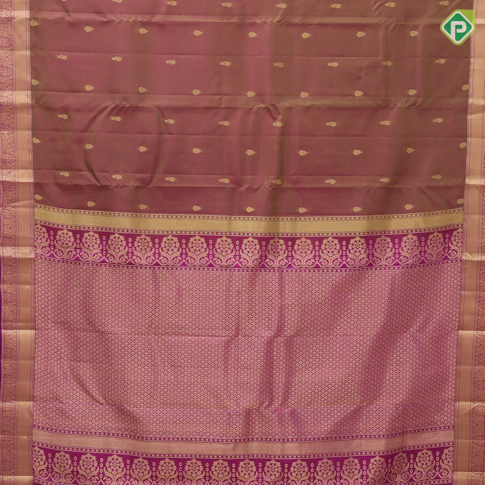 Manthulir Gold Zari Thilagam Flower Butta Design Pink Colour Floral Border Design Pure Mix Silk Saree