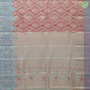 Onion pink grand floral design sea blue gold zari twitter bird flower fancy frame border tissue silk saree