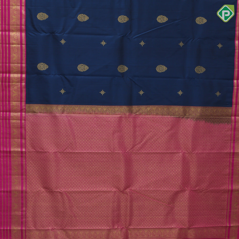 Midnight blue gold zari thilagam butta design rose pink gold zari mango design butta lines border gift silk saree