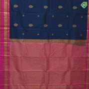 Midnight blue gold zari thilagam butta design rose pink gold zari mango design butta lines border gift silk saree