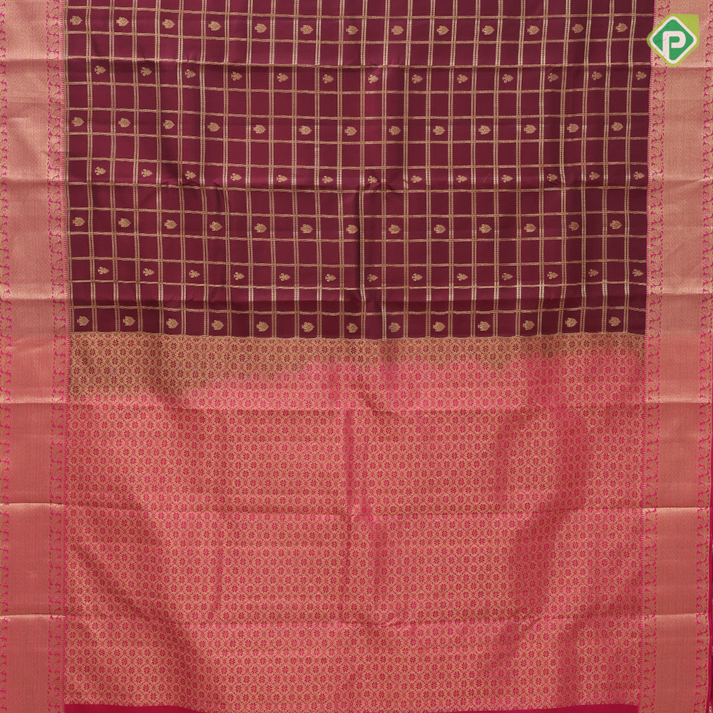 Violet gold zari window panel mid fancy butta pink gold zari fancy border Pure Mix silk saree