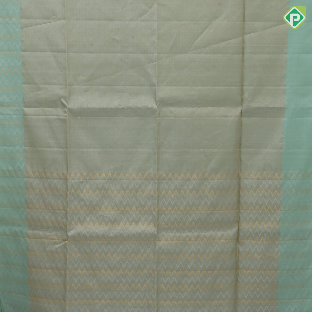 Mint green gold zari by zari tissue weaved design sage green plain border grand pallu soft silk saree
