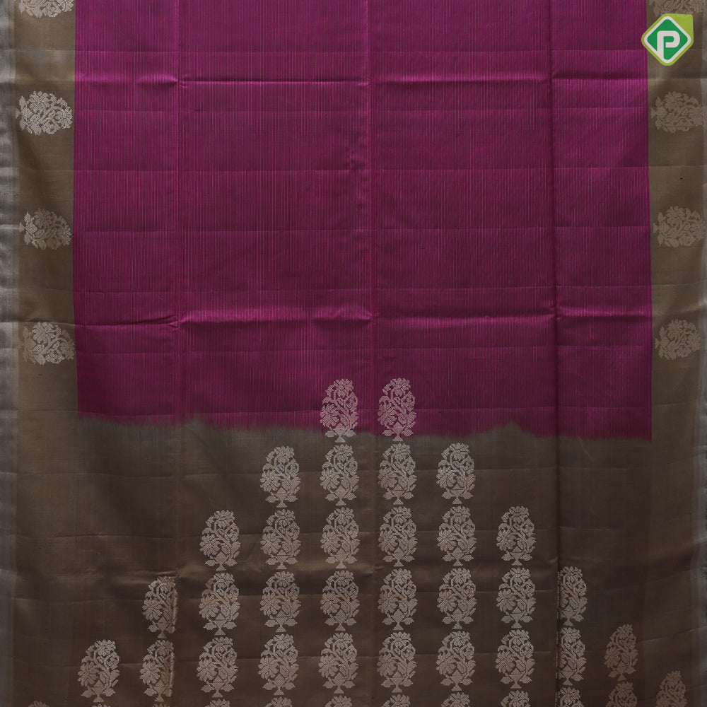 Mango yellow rust lines full body design self gold zari border soft silk saree