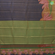 Mid night blue gold zari by zari lines tissue weaved gold base multi color lotus meena work master weaved silk saree