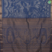 Robin blue cream white historical British major general painting design self gold zari border trendy silk saree