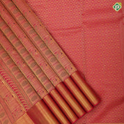 Rani red gold zari silk thread work multi design stripes self gold zari mayilkan design border grand silk saree