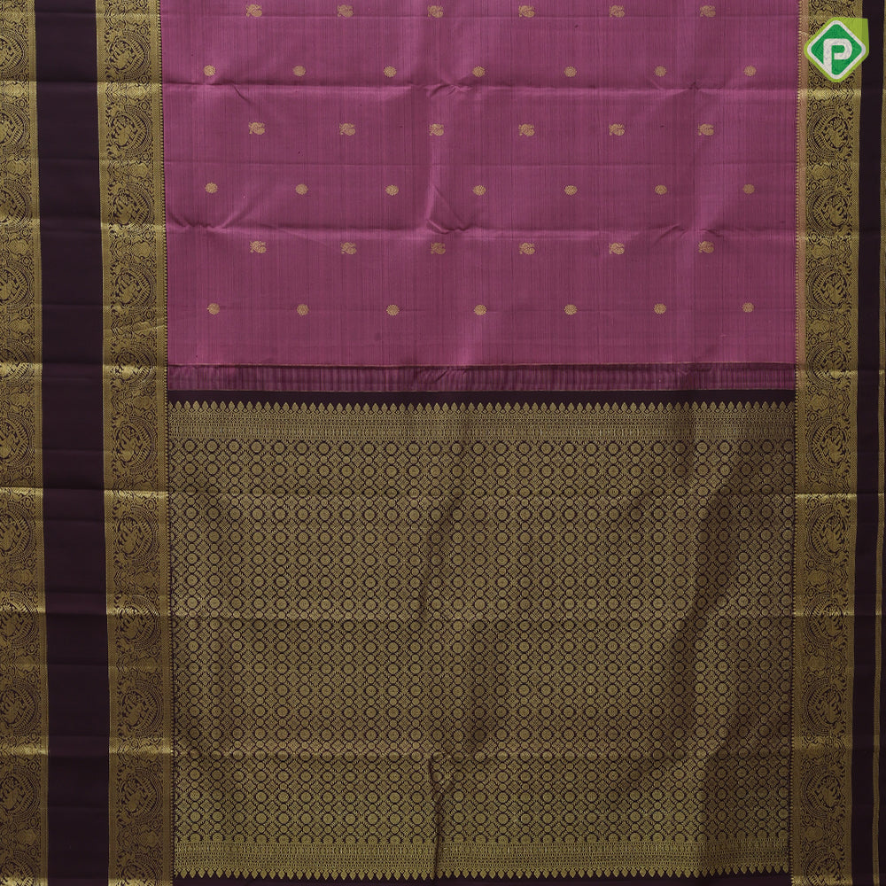 Dark Onion Gold Zari Peacock Chagaram Butta Design Coffee Brown Vanasingaram Border Design Traditional Silk Saree