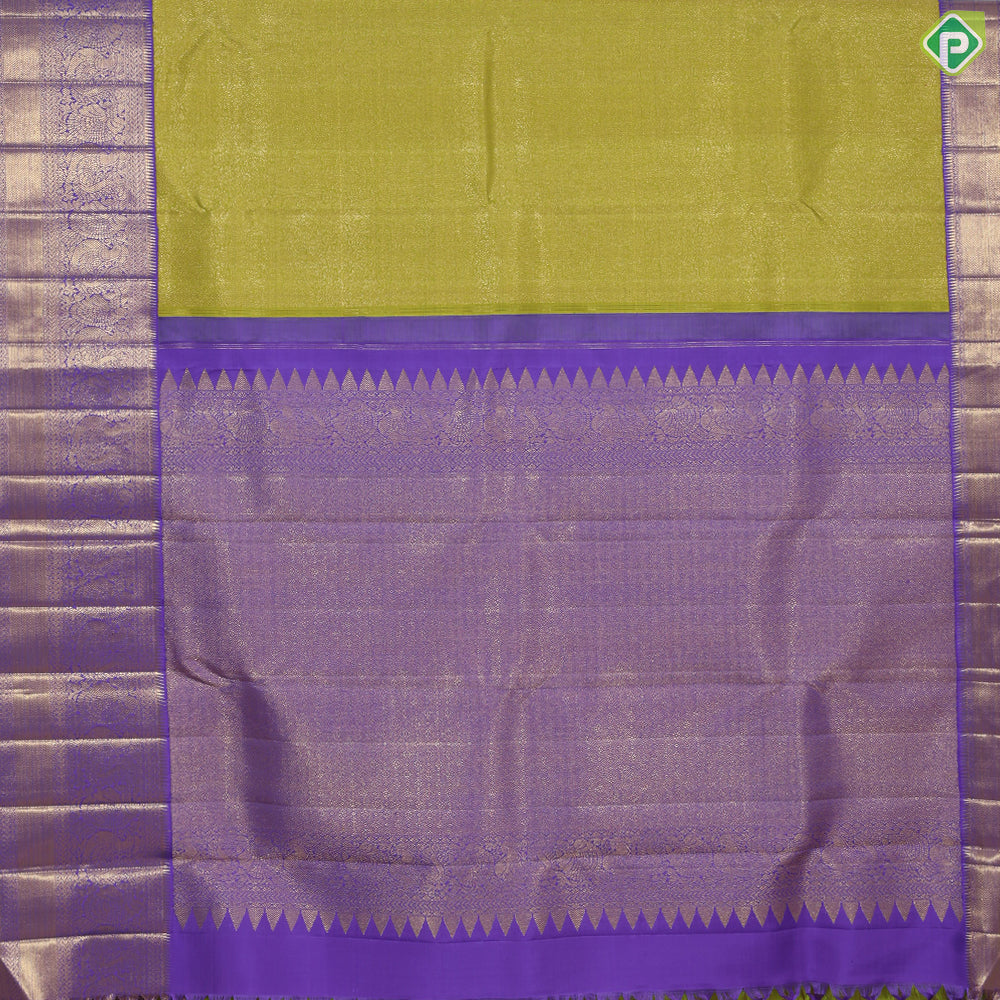Lemon Green Grand weaved Contrast Lavender Border Exclusive Bridal silk saree