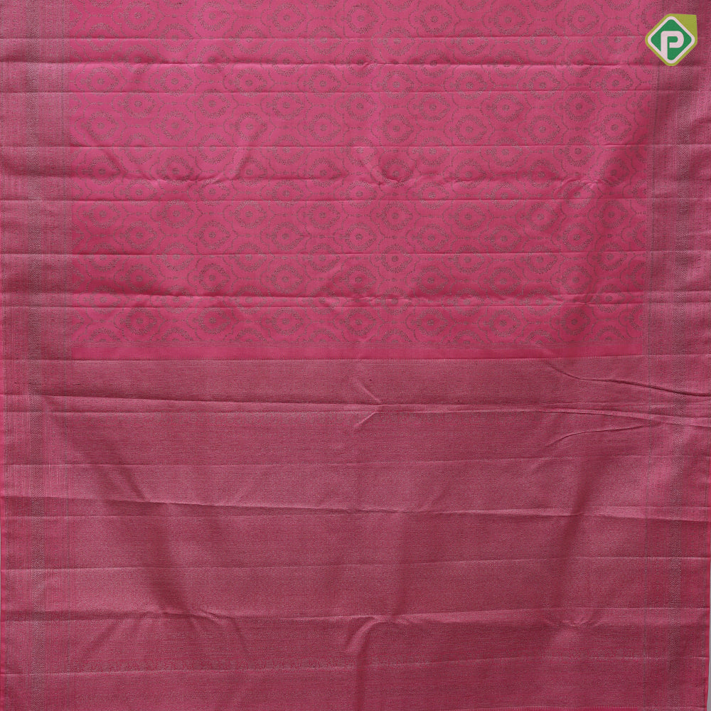 Magenta pink neem zari self thilagam design self color multi lines border self weaved silk saree