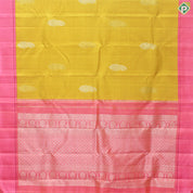 Mustard Yellow Gold Zari Mango Motif With  Pink Thread Work Border Traditional Silk Saree