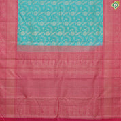 Cool green silver gold zari grand floral design contrast pink border grand bridal silk saree