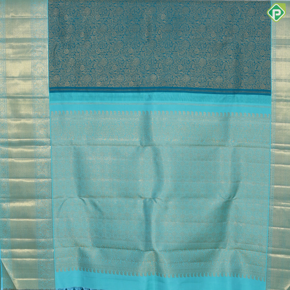 Emerald Green with gold zari grand floral contrast rexona green gold zari border grand brocade bridal silk saree