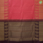 peach pink gold zari and silk thread checks self gold zari peacock butta lines diamond border traditional silk saree