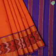 Solid dark color body design contrast ikkat design border 10 yards silk cotton saree
