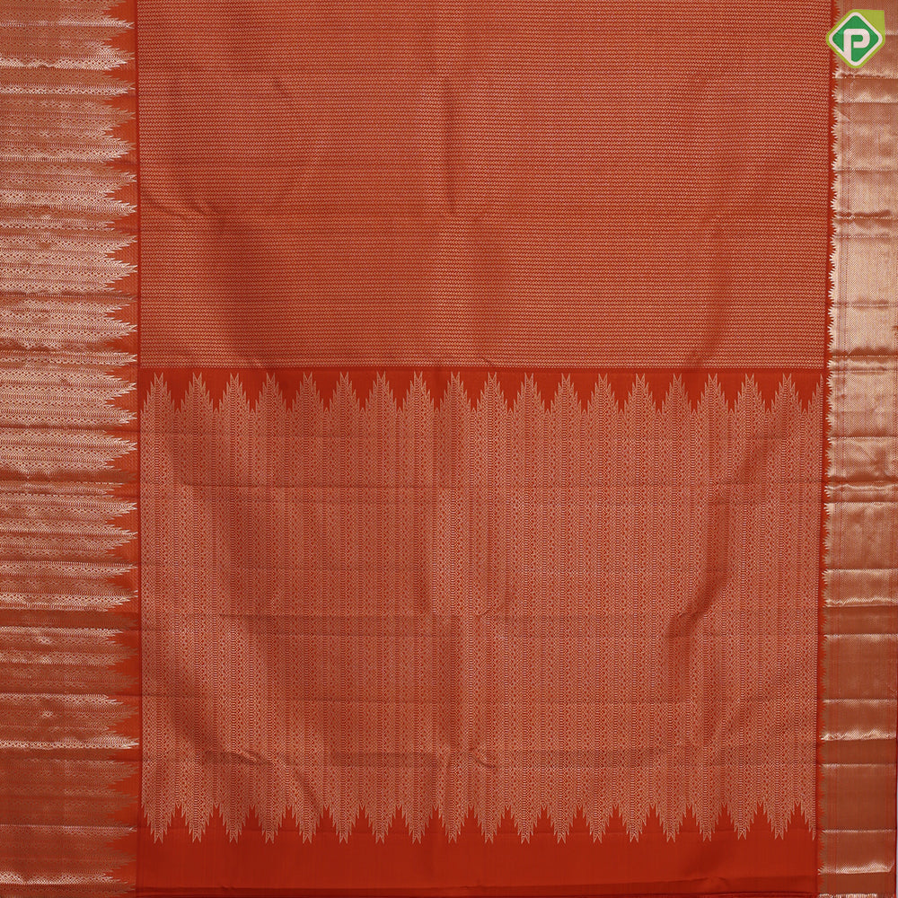 fire Orange silver gold zari fancy Beed stripes design self silver gold zari temple tower trendy tissue silk saree