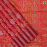 Pinkish orange silver gold zari diamond geometrical design self gold zari lines border soft silk saree